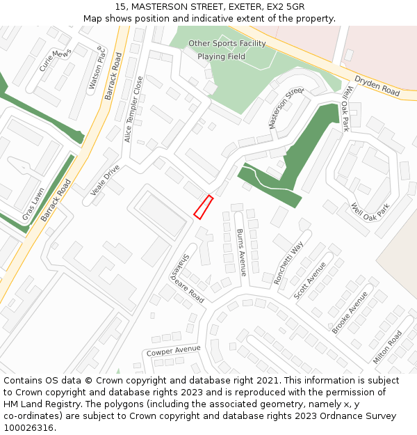 15, MASTERSON STREET, EXETER, EX2 5GR: Location map and indicative extent of plot