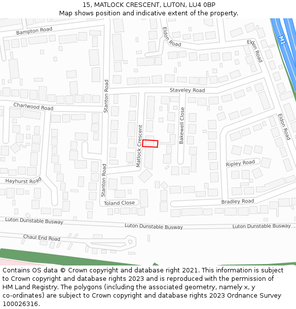 15, MATLOCK CRESCENT, LUTON, LU4 0BP: Location map and indicative extent of plot