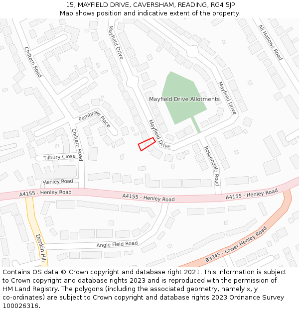 15, MAYFIELD DRIVE, CAVERSHAM, READING, RG4 5JP: Location map and indicative extent of plot