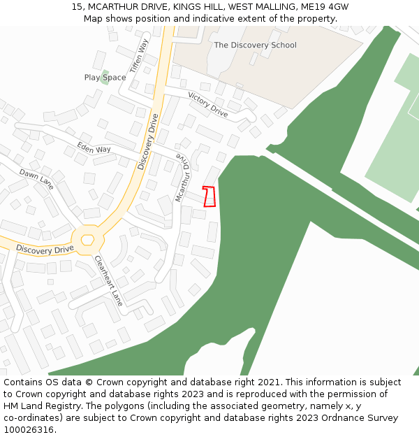 15, MCARTHUR DRIVE, KINGS HILL, WEST MALLING, ME19 4GW: Location map and indicative extent of plot