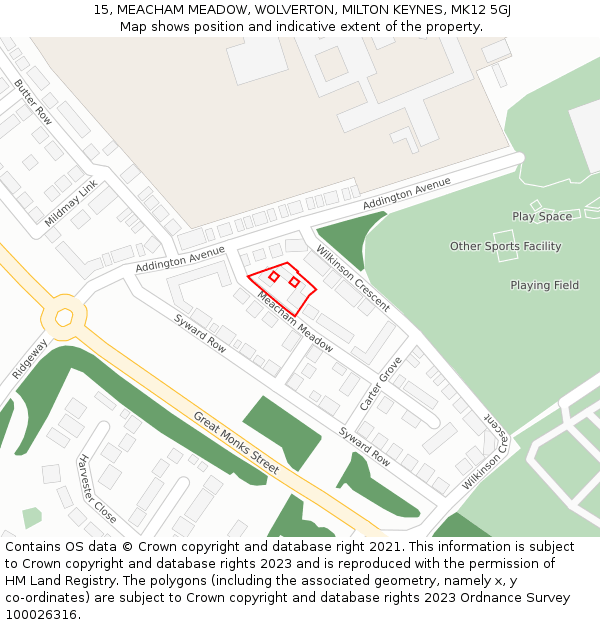 15, MEACHAM MEADOW, WOLVERTON, MILTON KEYNES, MK12 5GJ: Location map and indicative extent of plot