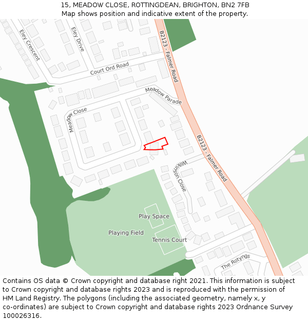 15, MEADOW CLOSE, ROTTINGDEAN, BRIGHTON, BN2 7FB: Location map and indicative extent of plot