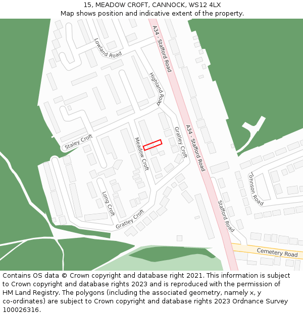 15, MEADOW CROFT, CANNOCK, WS12 4LX: Location map and indicative extent of plot