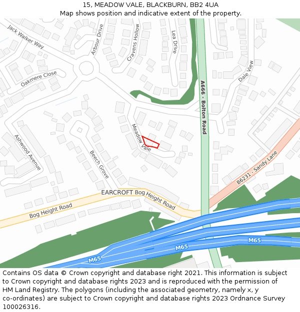 15, MEADOW VALE, BLACKBURN, BB2 4UA: Location map and indicative extent of plot