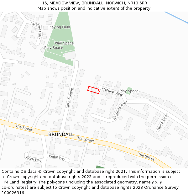 15, MEADOW VIEW, BRUNDALL, NORWICH, NR13 5RR: Location map and indicative extent of plot