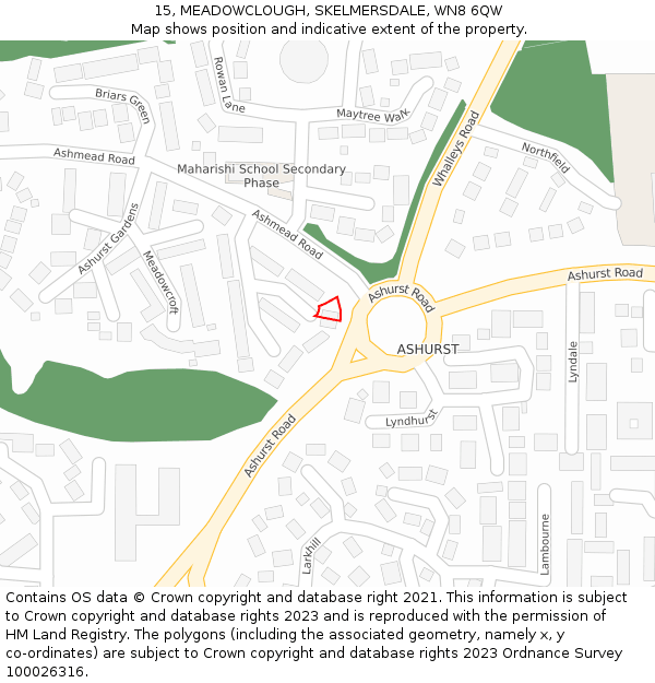 15, MEADOWCLOUGH, SKELMERSDALE, WN8 6QW: Location map and indicative extent of plot