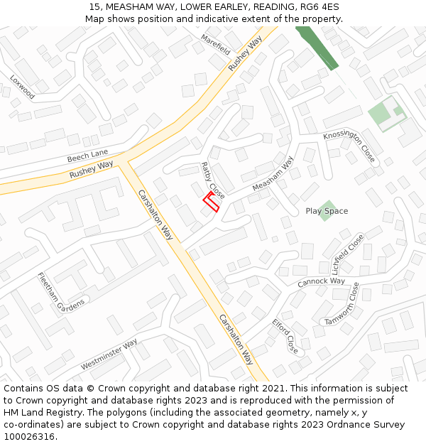 15, MEASHAM WAY, LOWER EARLEY, READING, RG6 4ES: Location map and indicative extent of plot