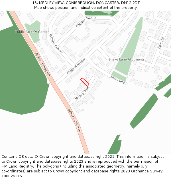 15, MEDLEY VIEW, CONISBROUGH, DONCASTER, DN12 2DT: Location map and indicative extent of plot