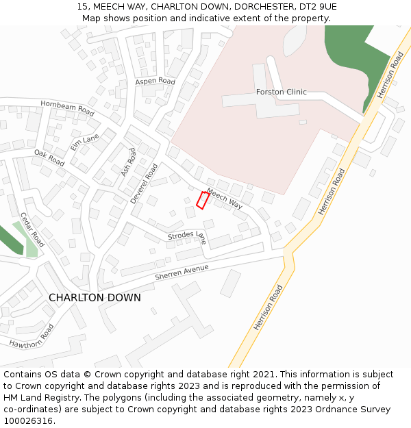 15, MEECH WAY, CHARLTON DOWN, DORCHESTER, DT2 9UE: Location map and indicative extent of plot