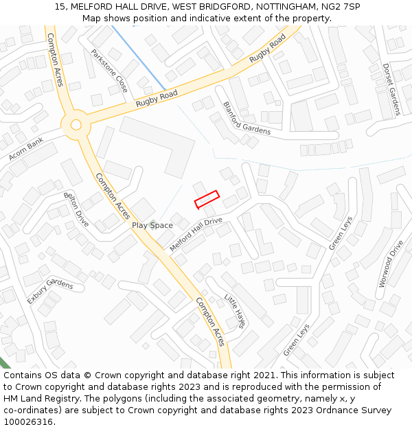 15, MELFORD HALL DRIVE, WEST BRIDGFORD, NOTTINGHAM, NG2 7SP: Location map and indicative extent of plot