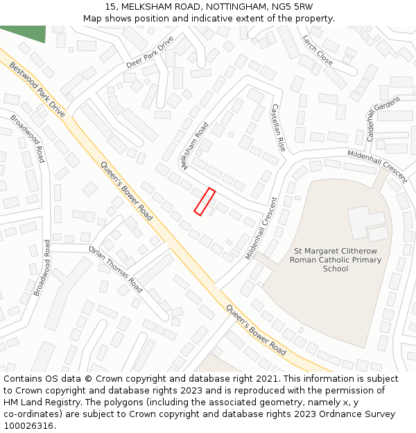 15, MELKSHAM ROAD, NOTTINGHAM, NG5 5RW: Location map and indicative extent of plot