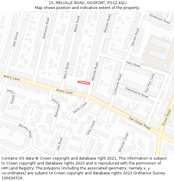 15, MELVILLE ROAD, GOSPORT, PO12 4QU: Location map and indicative extent of plot