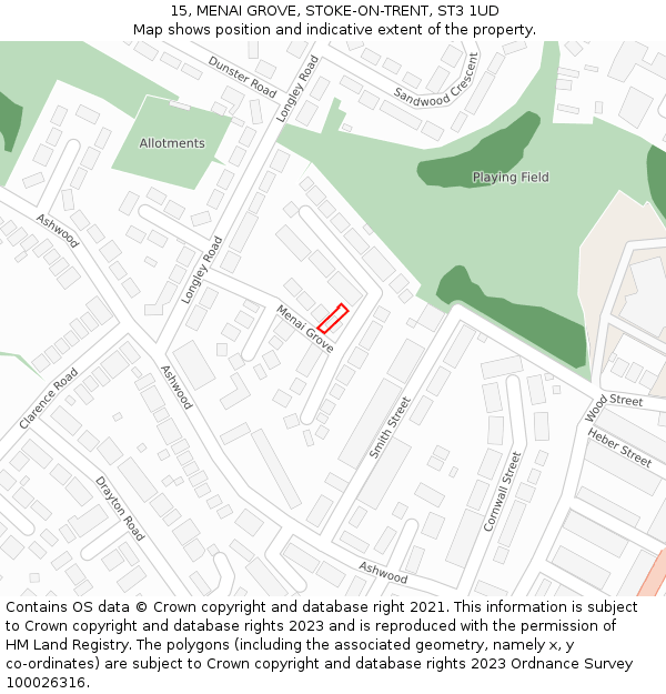15, MENAI GROVE, STOKE-ON-TRENT, ST3 1UD: Location map and indicative extent of plot