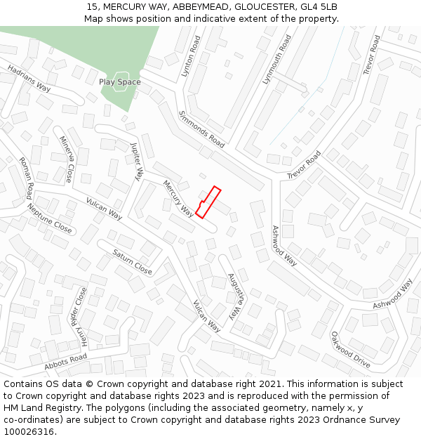 15, MERCURY WAY, ABBEYMEAD, GLOUCESTER, GL4 5LB: Location map and indicative extent of plot