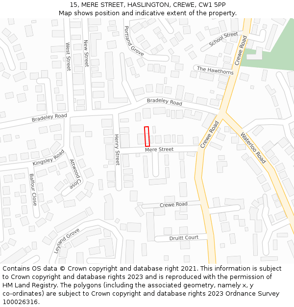 15, MERE STREET, HASLINGTON, CREWE, CW1 5PP: Location map and indicative extent of plot