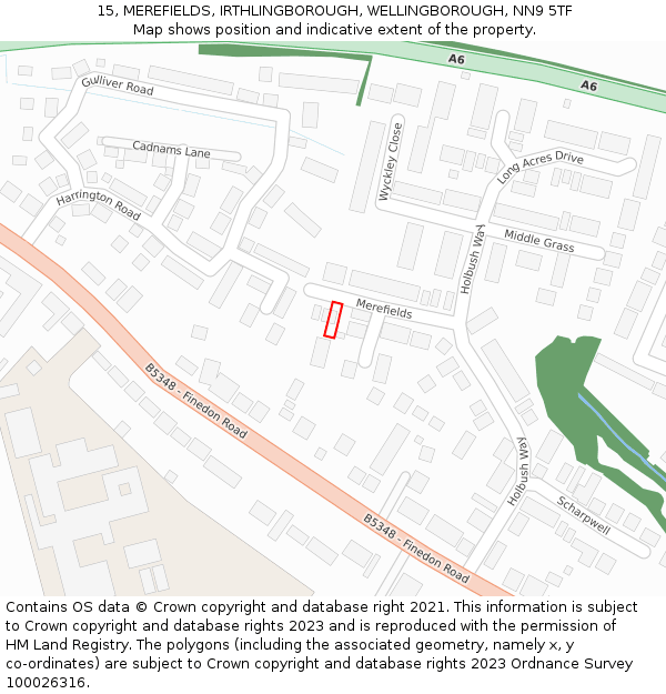 15, MEREFIELDS, IRTHLINGBOROUGH, WELLINGBOROUGH, NN9 5TF: Location map and indicative extent of plot