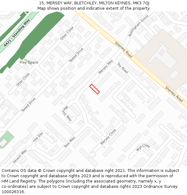 15, MERSEY WAY, BLETCHLEY, MILTON KEYNES, MK3 7QJ: Location map and indicative extent of plot