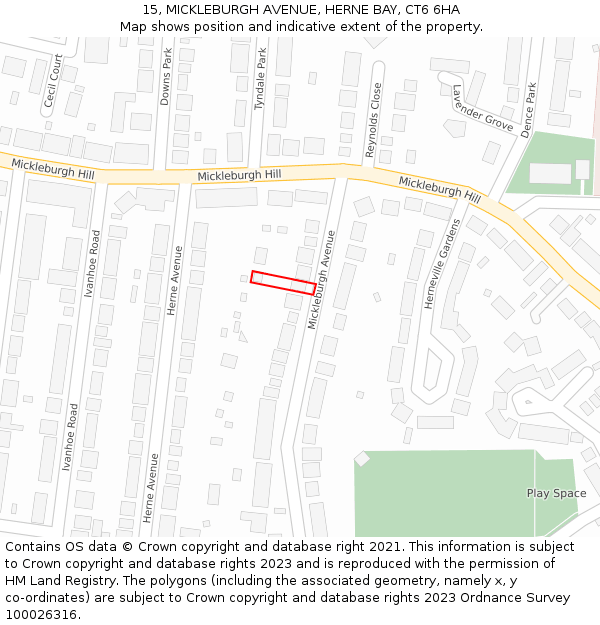 15, MICKLEBURGH AVENUE, HERNE BAY, CT6 6HA: Location map and indicative extent of plot