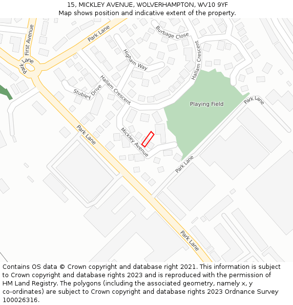 15, MICKLEY AVENUE, WOLVERHAMPTON, WV10 9YF: Location map and indicative extent of plot