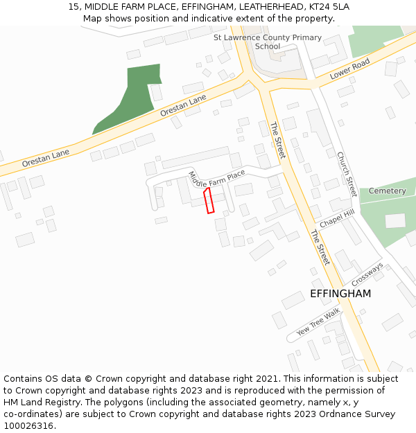 15, MIDDLE FARM PLACE, EFFINGHAM, LEATHERHEAD, KT24 5LA: Location map and indicative extent of plot