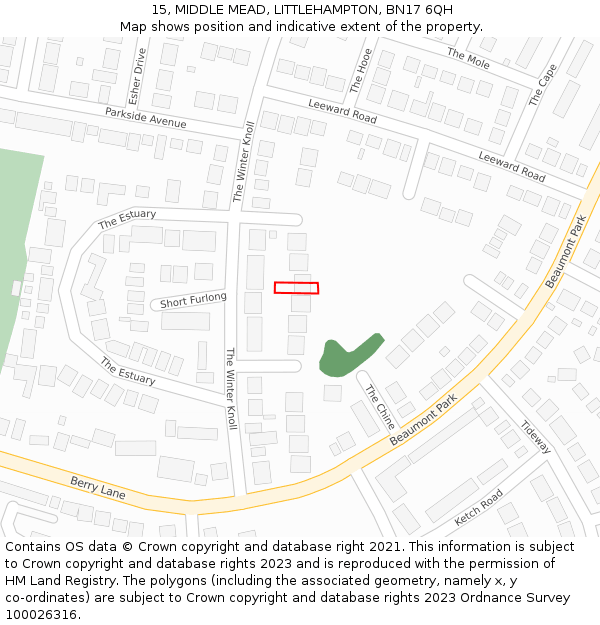 15, MIDDLE MEAD, LITTLEHAMPTON, BN17 6QH: Location map and indicative extent of plot