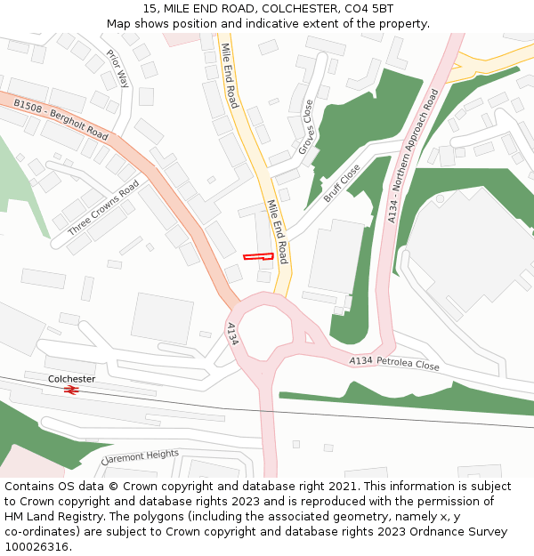 15, MILE END ROAD, COLCHESTER, CO4 5BT: Location map and indicative extent of plot