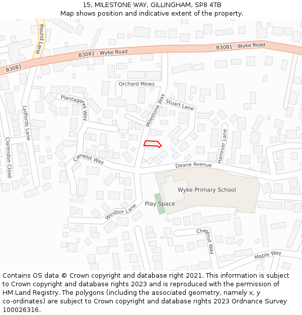 15, MILESTONE WAY, GILLINGHAM, SP8 4TB: Location map and indicative extent of plot