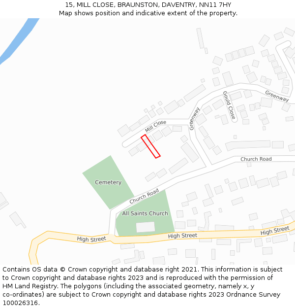 15, MILL CLOSE, BRAUNSTON, DAVENTRY, NN11 7HY: Location map and indicative extent of plot