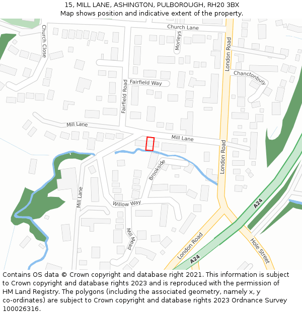 15, MILL LANE, ASHINGTON, PULBOROUGH, RH20 3BX: Location map and indicative extent of plot