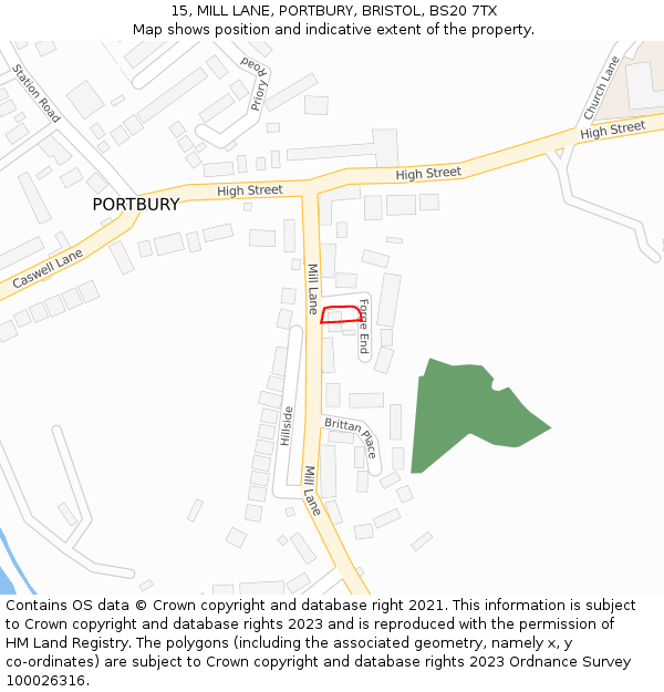 15, MILL LANE, PORTBURY, BRISTOL, BS20 7TX: Location map and indicative extent of plot
