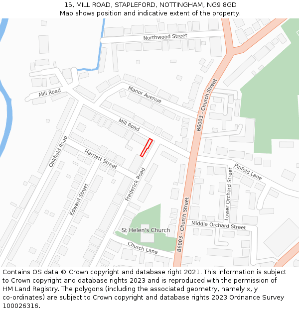 15, MILL ROAD, STAPLEFORD, NOTTINGHAM, NG9 8GD: Location map and indicative extent of plot