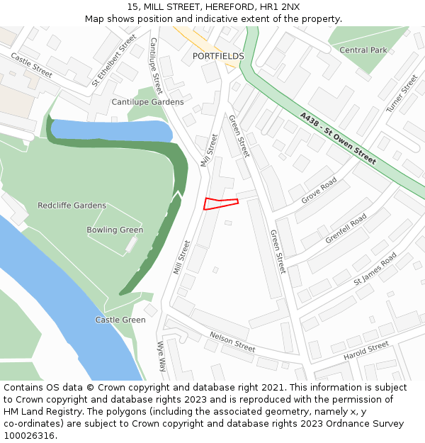 15, MILL STREET, HEREFORD, HR1 2NX: Location map and indicative extent of plot