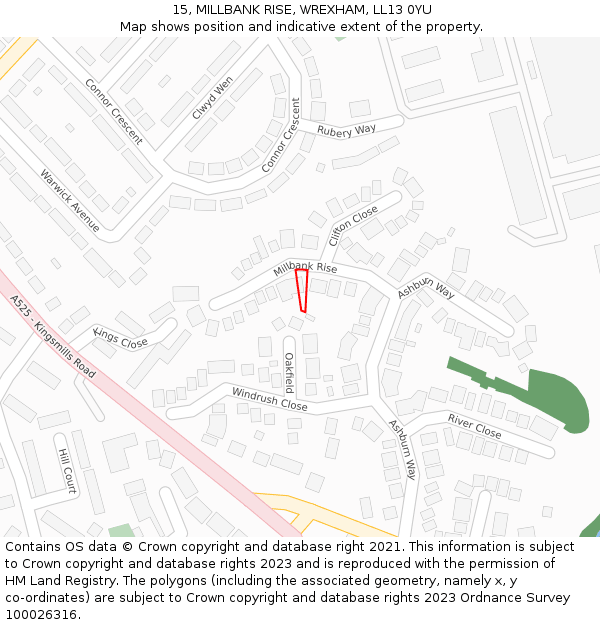 15, MILLBANK RISE, WREXHAM, LL13 0YU: Location map and indicative extent of plot