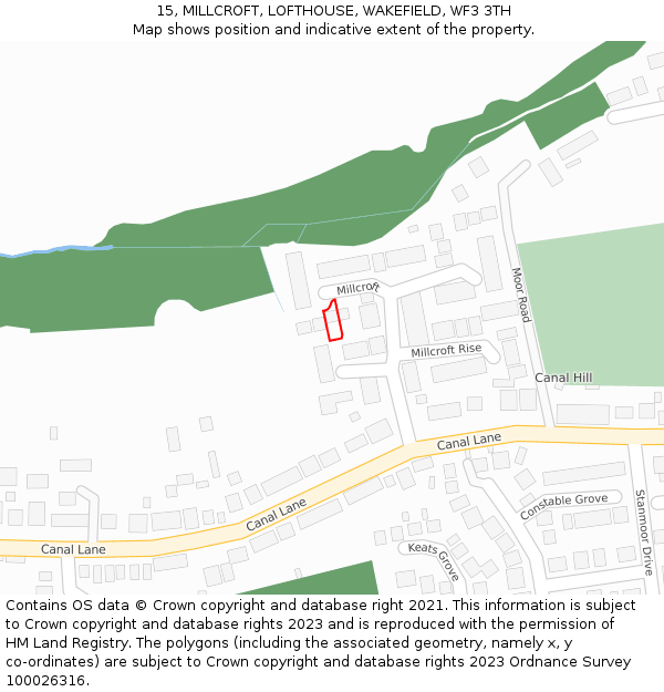 15, MILLCROFT, LOFTHOUSE, WAKEFIELD, WF3 3TH: Location map and indicative extent of plot