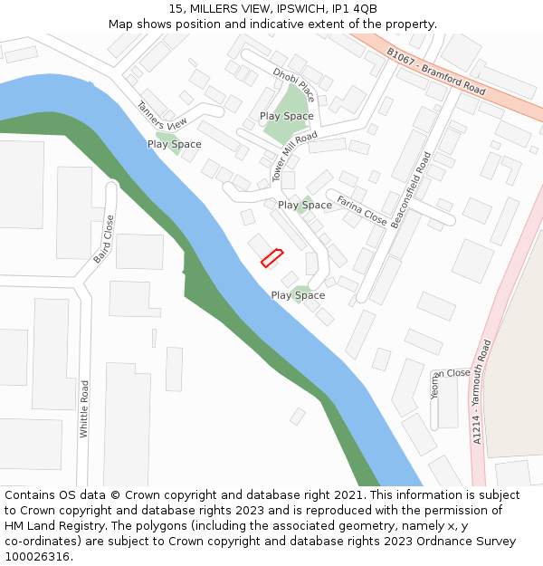 15, MILLERS VIEW, IPSWICH, IP1 4QB: Location map and indicative extent of plot