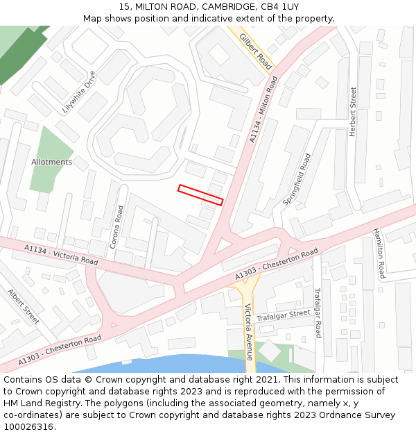 15, MILTON ROAD, CAMBRIDGE, CB4 1UY: Location map and indicative extent of plot