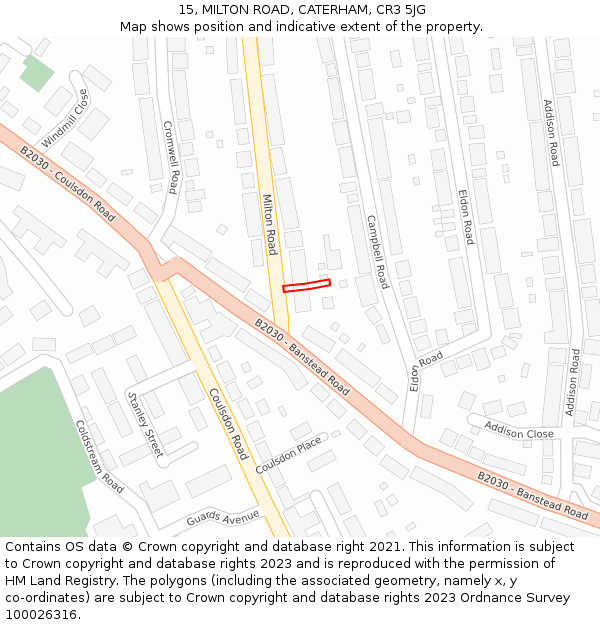 15, MILTON ROAD, CATERHAM, CR3 5JG: Location map and indicative extent of plot