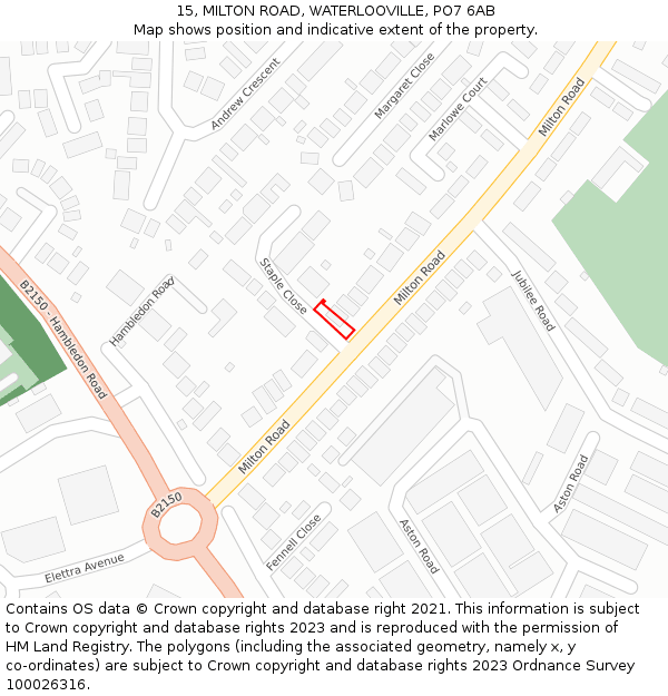 15, MILTON ROAD, WATERLOOVILLE, PO7 6AB: Location map and indicative extent of plot