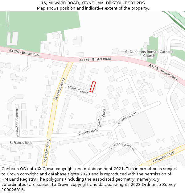 15, MILWARD ROAD, KEYNSHAM, BRISTOL, BS31 2DS: Location map and indicative extent of plot