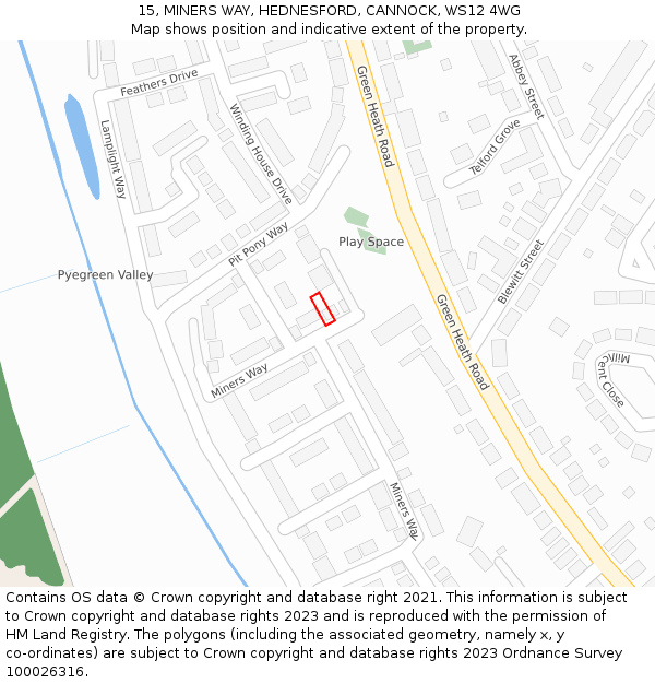 15, MINERS WAY, HEDNESFORD, CANNOCK, WS12 4WG: Location map and indicative extent of plot