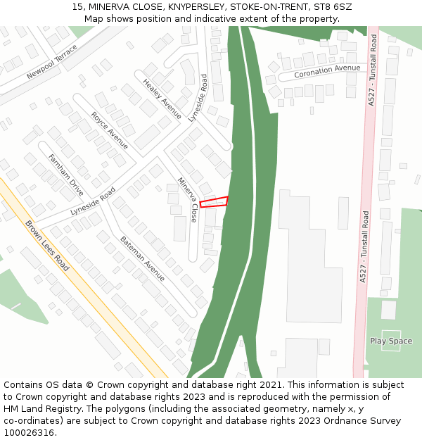 15, MINERVA CLOSE, KNYPERSLEY, STOKE-ON-TRENT, ST8 6SZ: Location map and indicative extent of plot