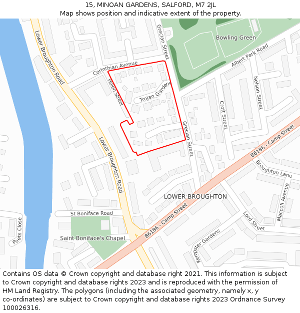 15, MINOAN GARDENS, SALFORD, M7 2JL: Location map and indicative extent of plot