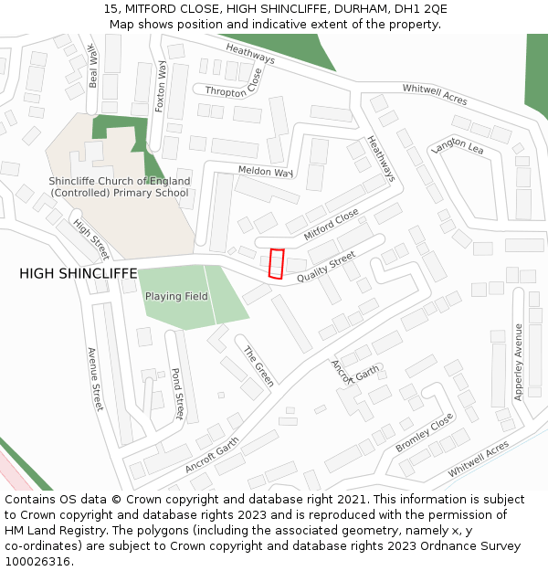 15, MITFORD CLOSE, HIGH SHINCLIFFE, DURHAM, DH1 2QE: Location map and indicative extent of plot