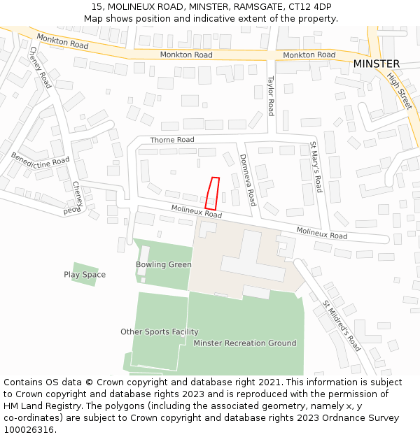 15, MOLINEUX ROAD, MINSTER, RAMSGATE, CT12 4DP: Location map and indicative extent of plot