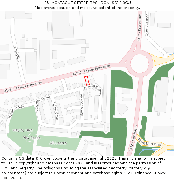 15, MONTAGUE STREET, BASILDON, SS14 3GU: Location map and indicative extent of plot