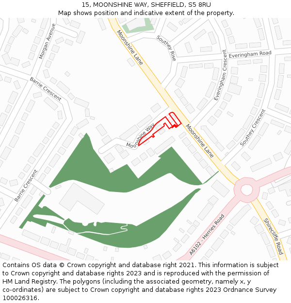 15, MOONSHINE WAY, SHEFFIELD, S5 8RU: Location map and indicative extent of plot