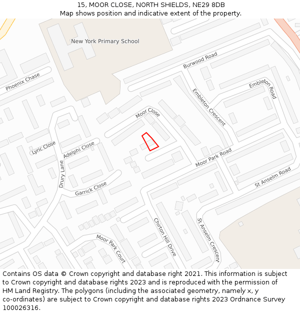 15, MOOR CLOSE, NORTH SHIELDS, NE29 8DB: Location map and indicative extent of plot