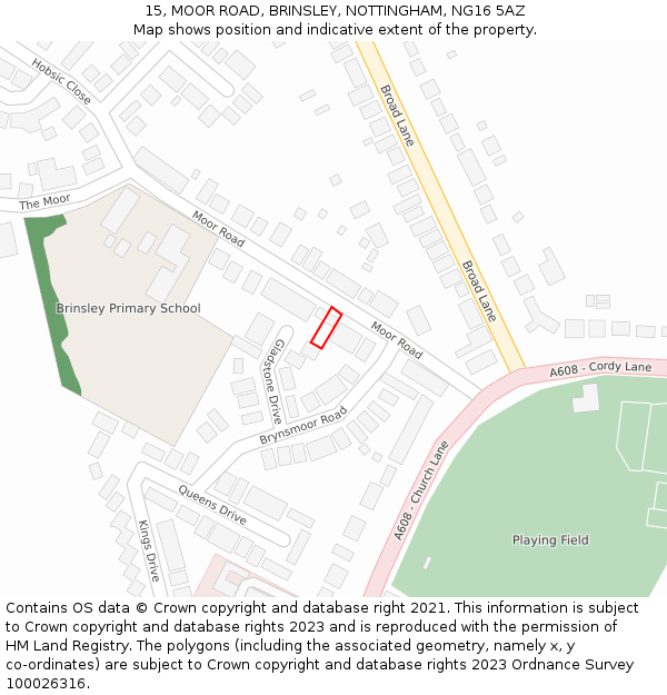 15, MOOR ROAD, BRINSLEY, NOTTINGHAM, NG16 5AZ: Location map and indicative extent of plot