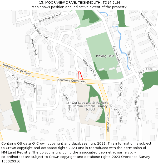 15, MOOR VIEW DRIVE, TEIGNMOUTH, TQ14 9UN: Location map and indicative extent of plot