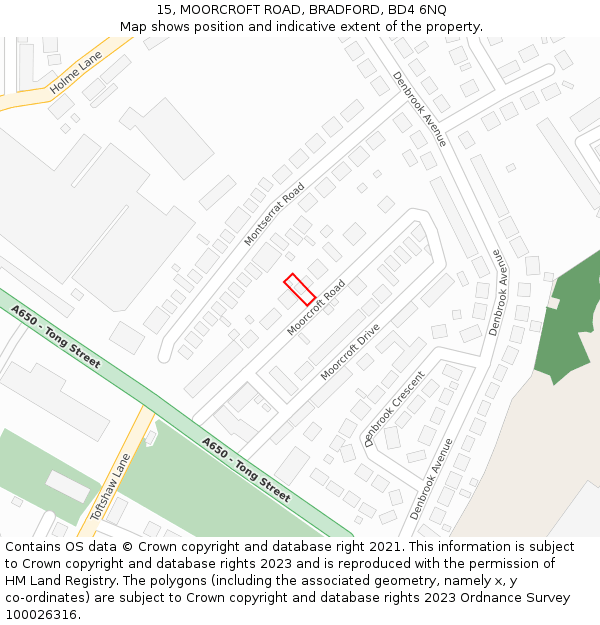 15, MOORCROFT ROAD, BRADFORD, BD4 6NQ: Location map and indicative extent of plot